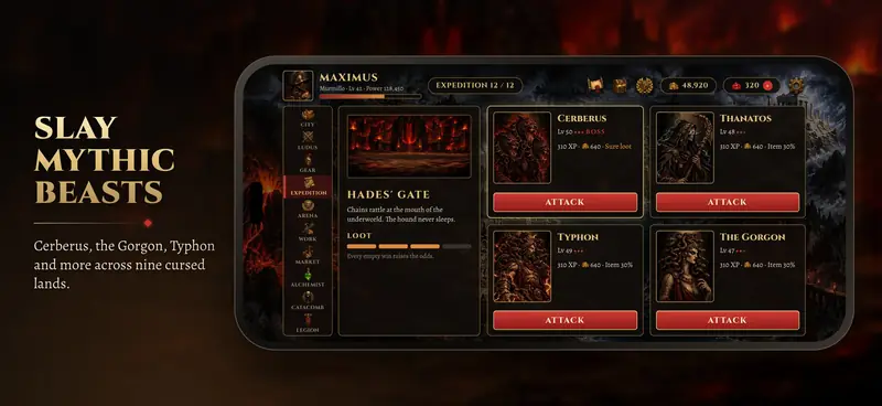 Arena of Exiles ekran görüntüsü: Efsanevi canavarları alt et