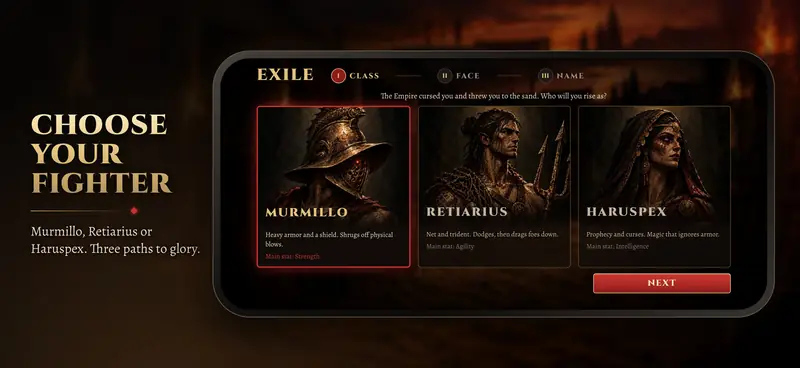 Arena of Exiles ekran görüntüsü: Savaşçını seç