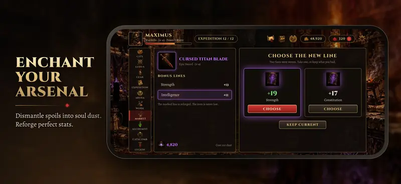 Arena of Exiles ekran görüntüsü: Silahlarını efsunla