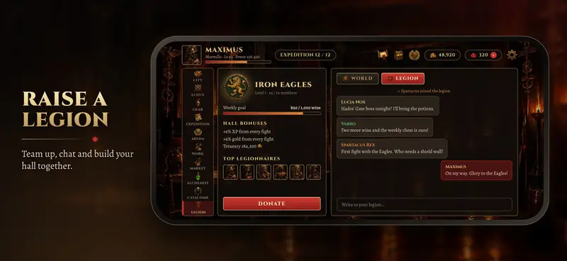 Arena of Exiles ekran görüntüsü: Bir lejyon kur