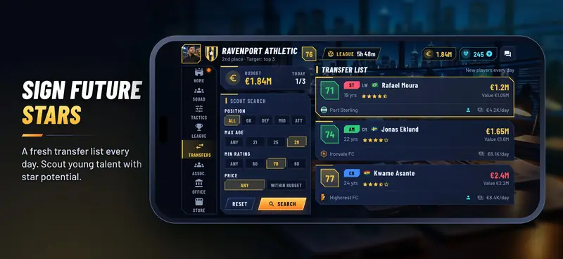 Club Dynasty ekran görüntüsü: Geleceğin yıldızlarını transfer et