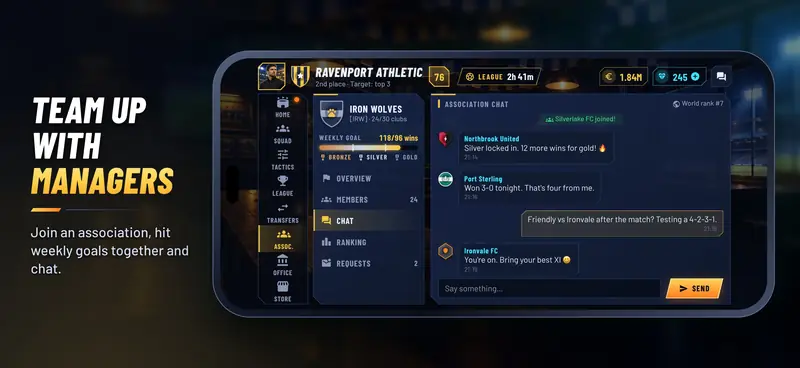 Club Dynasty ekran görüntüsü: Menajerlerle güçlerini birleştir